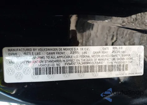 2011 Volkswagen Jetta 2.5L Se из США, поврежденный, VIN 3VWDZ7AJ4BM017341